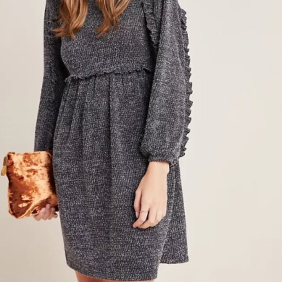 Anthropologie Ro & De Stella Ruffled Mini Sweater Dress in Green SP NWOT - Picture 5 of 7